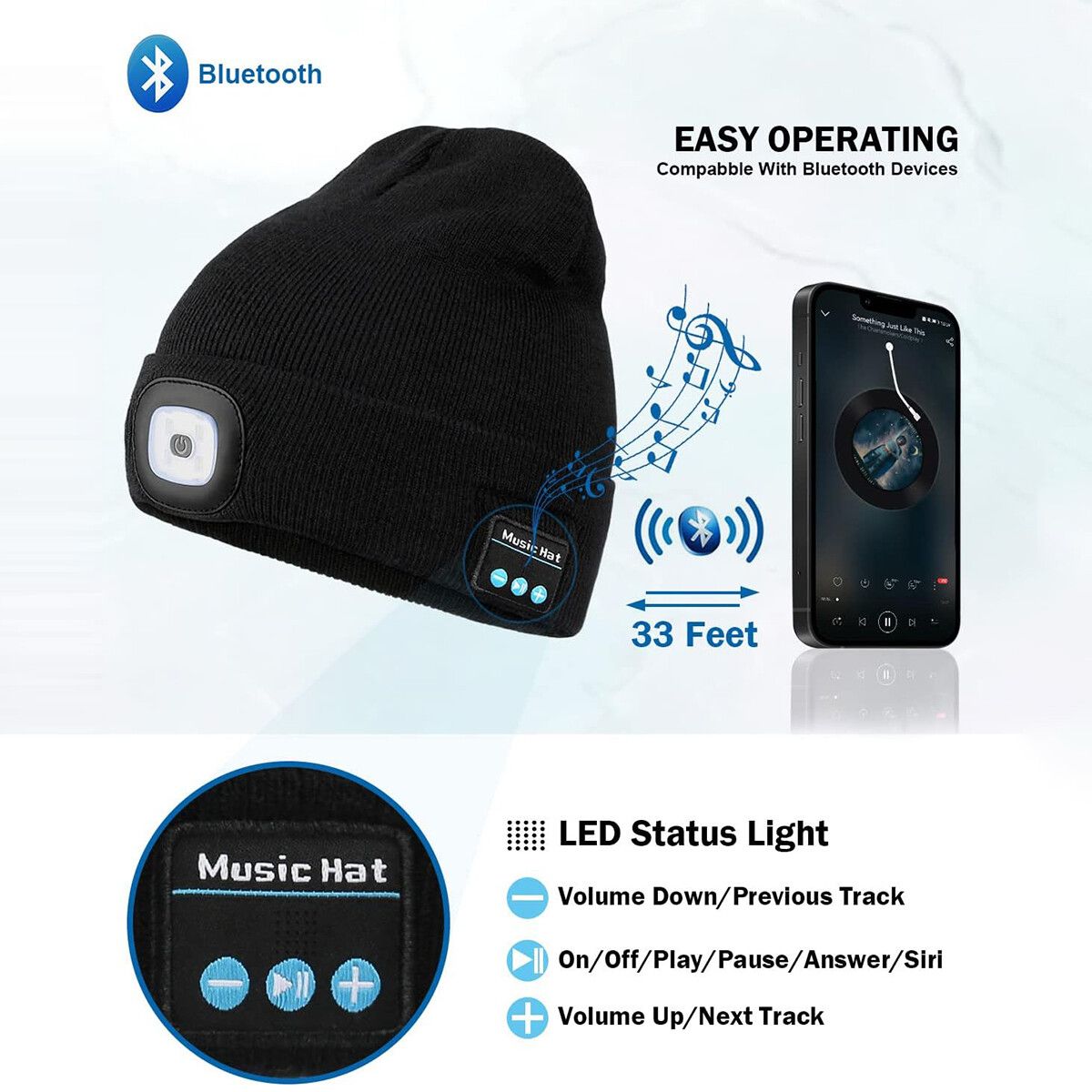 POLRZA™ Bluetooth LED Beanie Cap